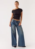 Neo Low Rise Wide Leg Denim Jeans - Vintage Blue Bleach Wash - 图片 6