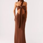 Olive Bloom Maxi Dress - Chocolate