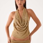 Olyssia Shimmer Embellished Top - Shimmer Gold