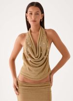 Olyssia Shimmer Embellished Top - Shimmer Gold