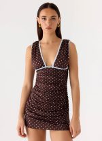 Options Mini Dress - Chocolate Blue Dot - 图片 5
