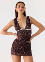 Options Mini Dress - Chocolate Blue Dot