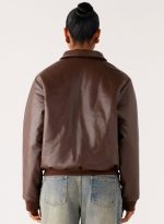 Outlands Faux Leather Bomber Jacket - Chocolate - 图片 4