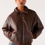 Outlands Faux Leather Bomber Jacket - Chocolate