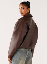 Outlands Faux Leather Bomber Jacket - Chocolate - 图片 5