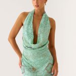 Outlaw Beaded Mini Dress - Mint Aqua