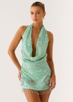 Outlaw Beaded Mini Dress - Mint Aqua