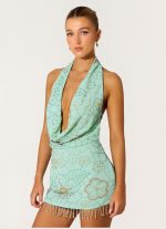 Outlaw Beaded Mini Dress - Mint Aqua - 图片 5