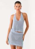 Pearl Shore Beaded Crochet Top - Blue - 图片 7