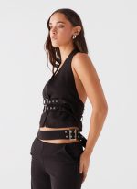 Rina Belt Halterneck Top - Black - 图片 4