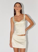 Posy Satin Top - Ivory