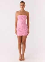 Push Back Beaded Sequin Mini Dress - Pink - 图片 4