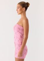 Push Back Beaded Sequin Mini Dress - Pink - 图片 5