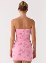 Push Back Beaded Sequin Mini Dress - Pink - 图片 6