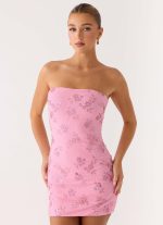 Push Back Beaded Sequin Mini Dress - Pink - 图片 7