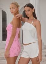 Push Back Beaded Sequin Mini Dress - Pink - 图片 2