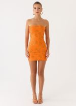 Push Back Beaded Sequin Mini Dress - Orange - 图片 4