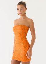 Push Back Beaded Sequin Mini Dress - Orange - 图片 3