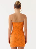 Push Back Beaded Sequin Mini Dress - Orange - 图片 2
