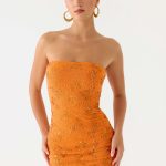 Push Back Beaded Sequin Mini Dress - Orange