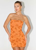 Push Back Beaded Sequin Mini Dress - Orange - 图片 5