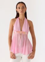 Put It Straight Beaded Sequin Top - Baby Pink