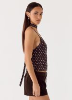Quiero Backless Top - Chocolate Blue Dot - 图片 2