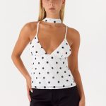 Quiero Backless Top - White Polka Dot