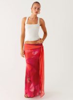 Raya Maxi Skirt - Peach Watermelon Flower - 图片 5