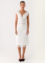 Rina Low Rise Satin Midi Skirt - White - 图片 6