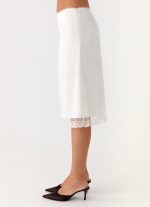 Rina Low Rise Satin Midi Skirt - White - 图片 4