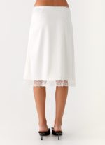 Rina Low Rise Satin Midi Skirt - White - 图片 5