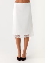 Rina Low Rise Satin Midi Skirt - White - 图片 3
