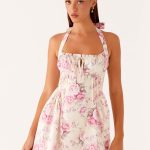 Rosalie Halter Mini Dress - Vintage Pink Floral