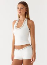 Rosmunda Beaded Halter Top - White - 图片 4