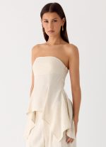 Rossi Hanky Hem Linen Top - Oatmeal - 图片 3