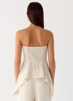 Rossi Hanky Hem Linen Top - Oatmeal - 图片 4