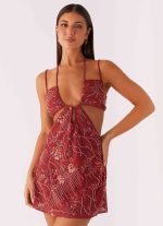 Sahara Nights Beaded Mini Dress - Rust - 图片 5