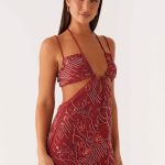 Sahara Nights Beaded Mini Dress - Rust