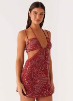 Sahara Nights Beaded Mini Dress - Rust