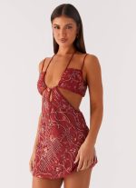 Sahara Nights Beaded Mini Dress - Rust - 图片 6