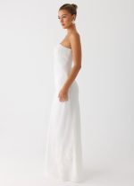 Sassafras Beaded Flower Strapless Maxi Dress - White - 图片 6