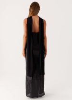 Scarf Neck Sequins Maxi Dress - Black - 图片 3