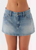 Silas Low Rise Denim Mini Skirt - Vintage Wash Blue - 图片 6