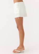 Siren Beaded Sequin Mini Skort - White - 图片 5