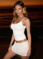 Siren Beaded Sequin Mini Skort - White - 图片 3