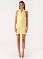 Soft Focus Cowl Neck Mini Dress - Yellow - 图片 5