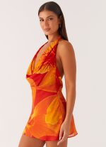 Solar Beam Cowl Mini Dress - Serene Orange - 图片 2