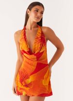 Solar Beam Cowl Mini Dress - Serene Orange - 图片 5