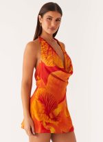 Solar Beam Cowl Mini Dress - Serene Orange